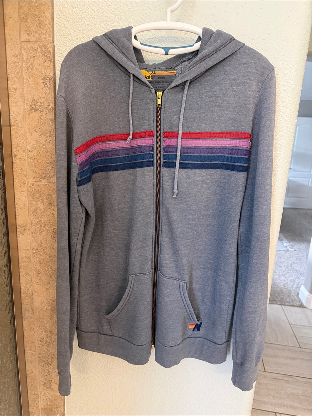 Aviator Nation Navy 5 Stripe Zip Hoodie Size XL